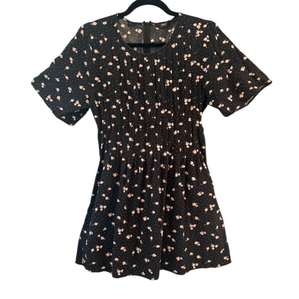 Obey Women’s Black Ditsy Rose Floral Mini Dress Size Small